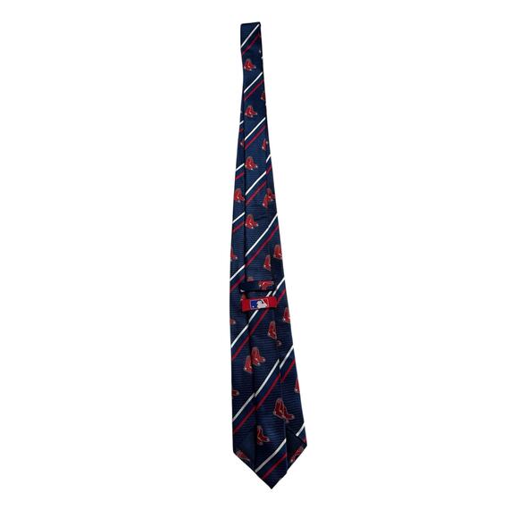 MLB Red Socks 100% Silk Blue White Stripe Tie Boston Baseball Major League MA - Picture 3 of 6